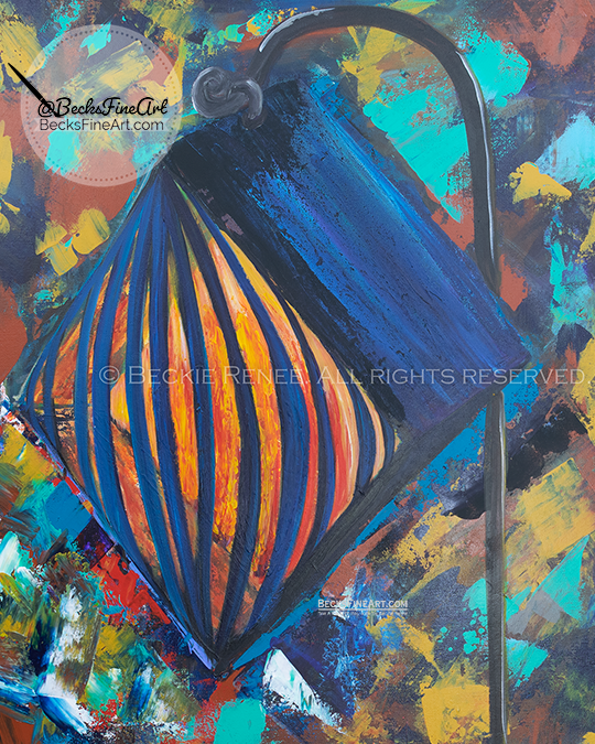 lantern painted with acrylics on canvas